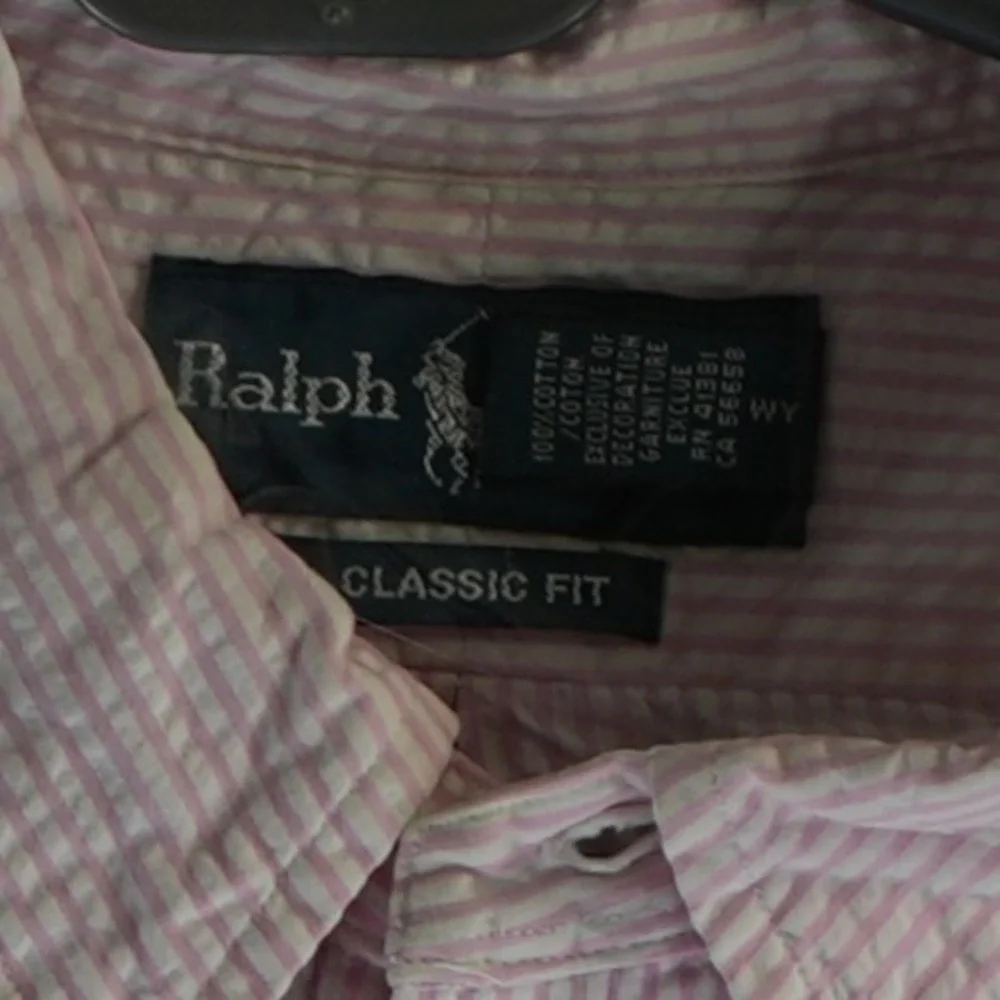 Polo‎ Ralph Lauren Seersucker Shirt Men's Size Large Pink White Stripe Top